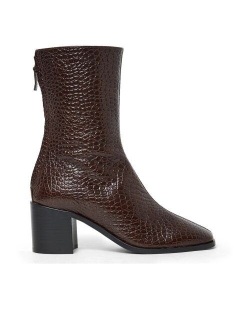 Boots en Cuir Embossé Andrea chocolat - Talon 6 cm