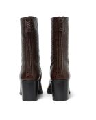 Boots en Cuir Embossé Andrea chocolat - Talon 6 cm