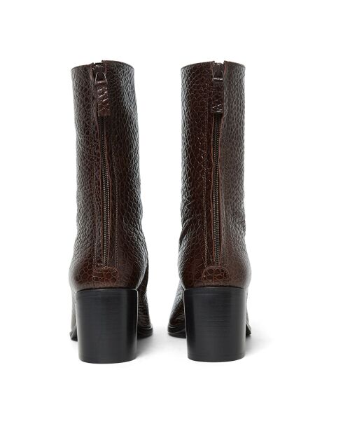 Boots en Cuir Embossé Andrea chocolat - Talon 6 cm
