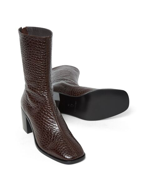 Boots en Cuir Embossé Andrea chocolat - Talon 6 cm