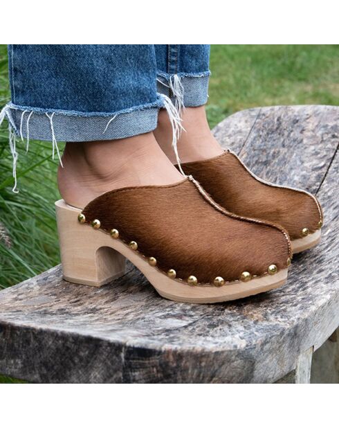 Sabots en Cuir Yanaki caramel - Talon 7.5 cm