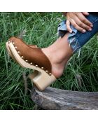 Sabots en Cuir Yanaki caramel - Talon 7.5 cm