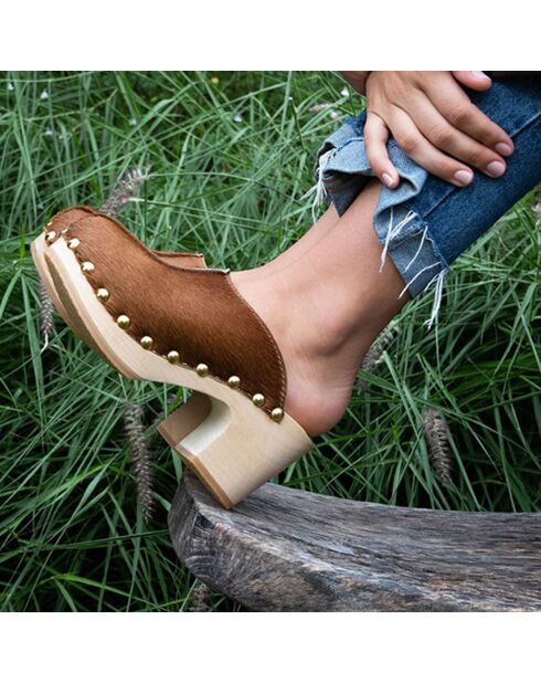 Sabots en Cuir Yanaki caramel - Talon 7.5 cm