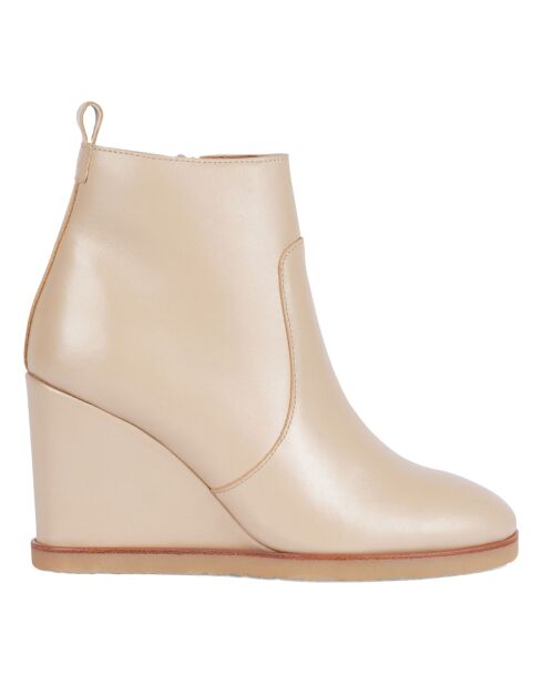 Bottines Compensées en Cuir Zelie sable - Talon 8 cm