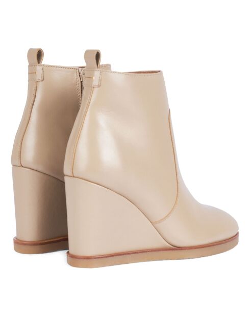Bottines Compensées en Cuir Zelie sable - Talon 8 cm