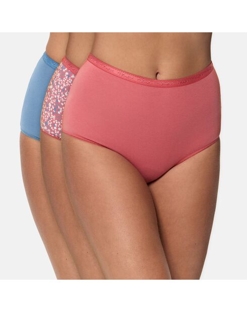 3 Culottes taille haute Coton Bio rose/bleu