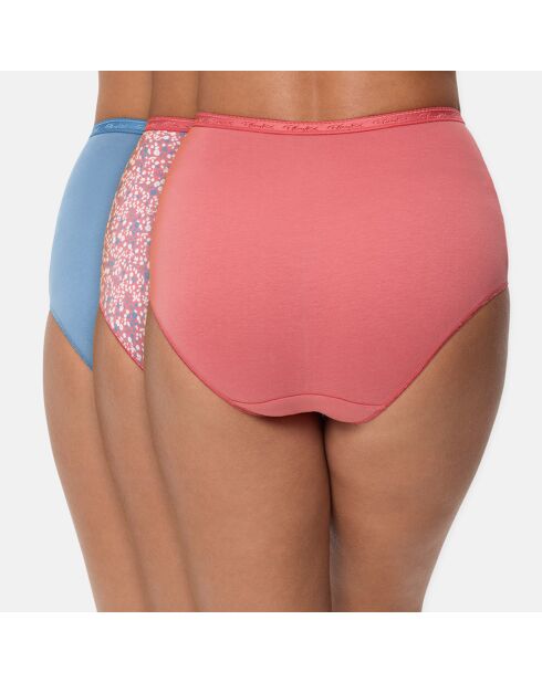 3 Culottes taille haute Coton Bio rose/bleu