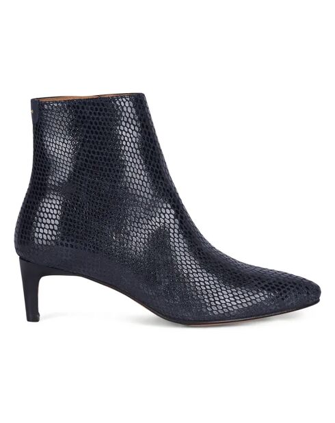 Bottines en Cuir Kitten Heel Mara bleu marine