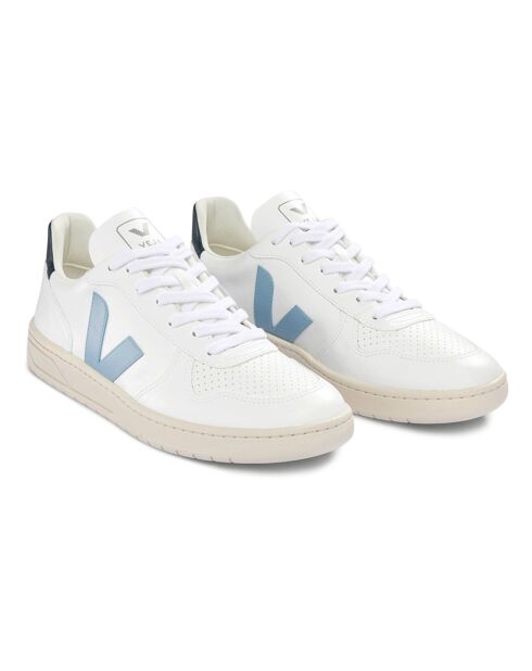 Baskets en Cuir V-10 CWL blanc/bleu ciel