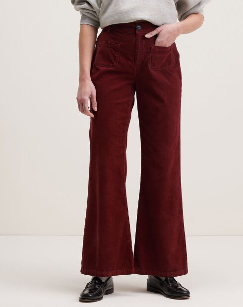 Pantalon flared en Velours côtelé Park grenat