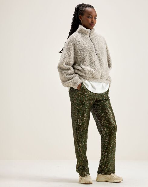 Pantalon taille haute en sequins Vanda moss