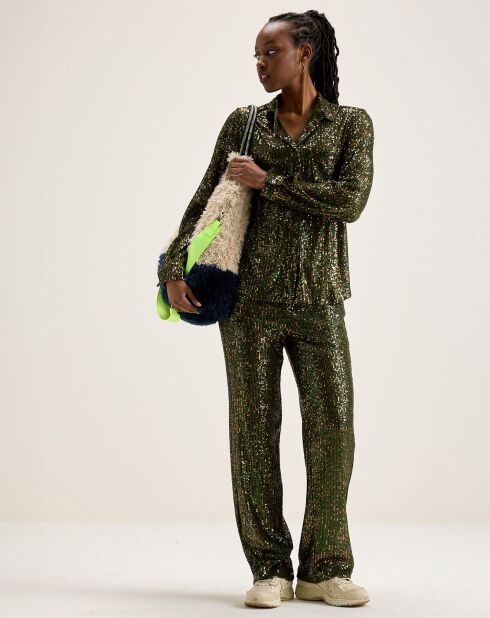 Pantalon taille haute en sequins Vanda moss