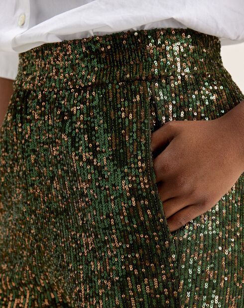 Pantalon taille haute en sequins Vanda moss