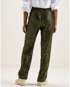 Pantalon taille haute en sequins Vanda moss