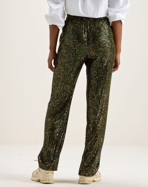Pantalon taille haute en sequins Vanda moss