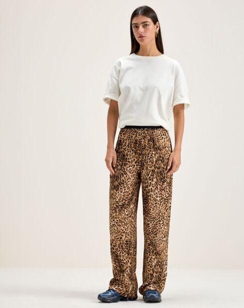 Pantalon droit Voel léopard marron