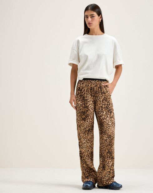 Pantalon droit Voel léopard marron