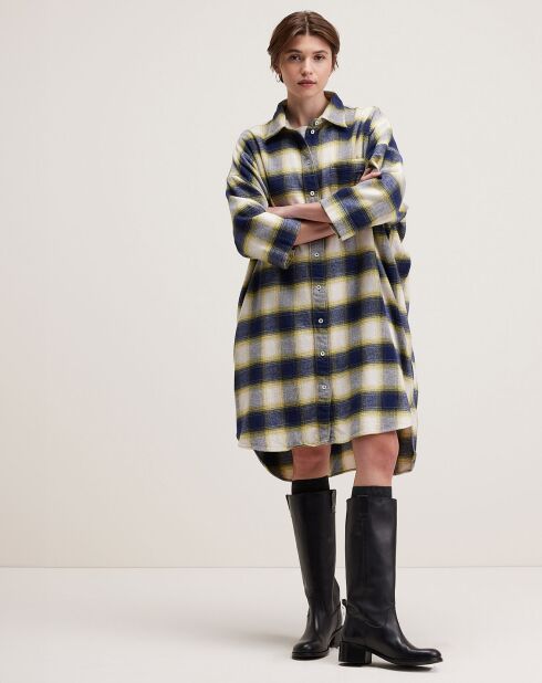 Robe Gladys à carreaux gris/jaune/écru