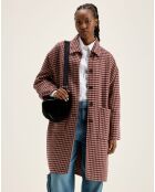 Manteau en Laine mélangée Joanne pied de poule bordeaux