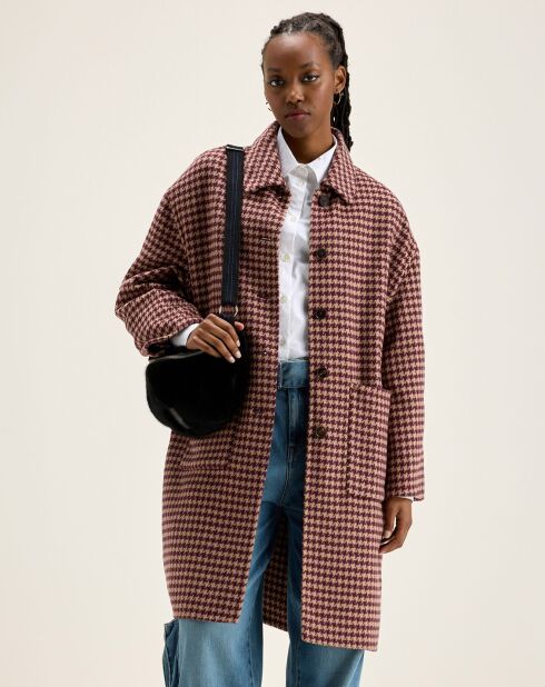 Manteau en Laine mélangée Joanne pied de poule bordeaux