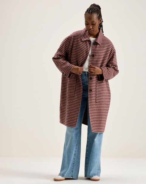 Manteau en Laine mélangée Joanne pied de poule bordeaux