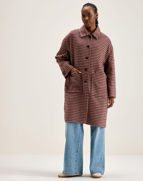 Manteau en Laine mélangée Joanne pied de poule bordeaux