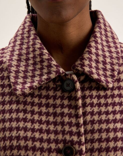 Manteau en Laine mélangée Joanne pied de poule bordeaux
