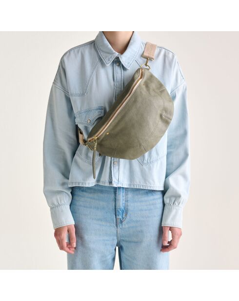 Sac banane en Cuir Souply dusty olive - 33x22x9.2 cm
