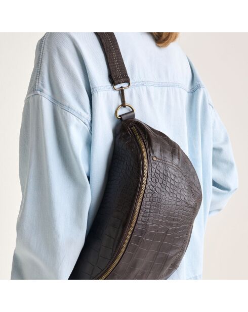 Sac banane en Cuir Souply ébène - 33x22x9.2 cm