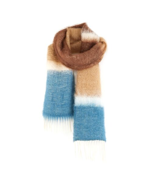 Echarpe en Mohair & Laine mélangés Mylia bleu/brun/écru - 180x22 cm