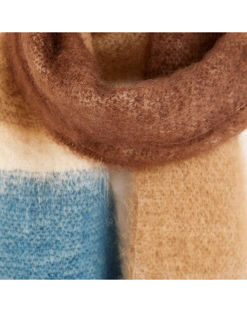 Echarpe en Mohair & Laine mélangés Mylia bleu/brun/écru - 180x22 cm