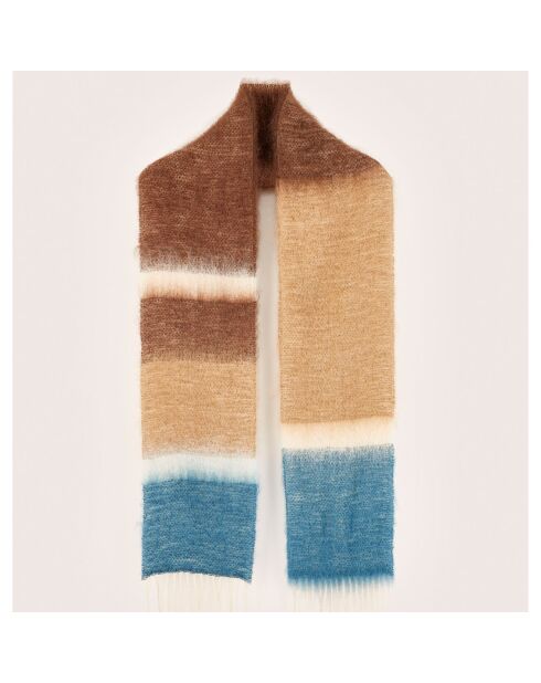 Echarpe en Mohair & Laine mélangés Mylia bleu/brun/écru - 180x22 cm