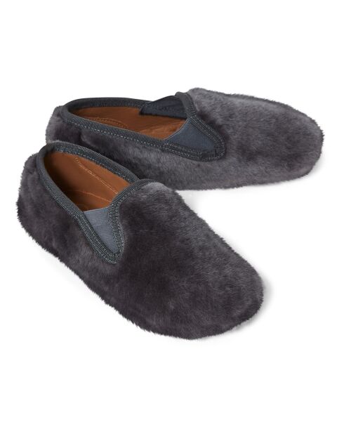 Chaussons en Shearling gris anthracite