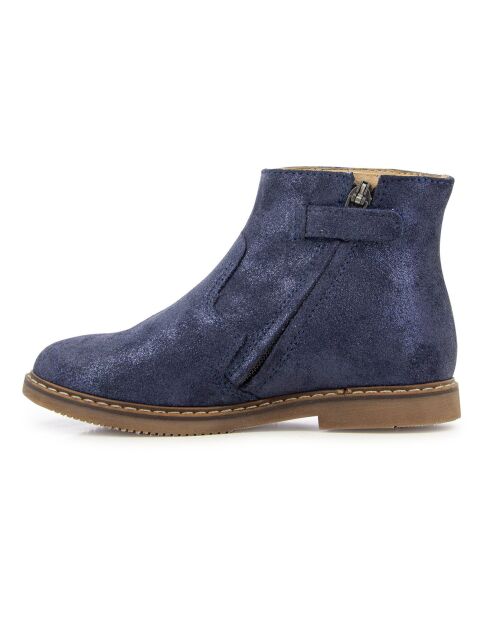 Bottines en Velours de Cuir City Colibri bleu marine