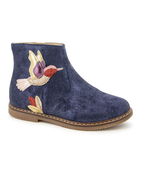 Bottines en Velours de Cuir City Colibri bleu marine