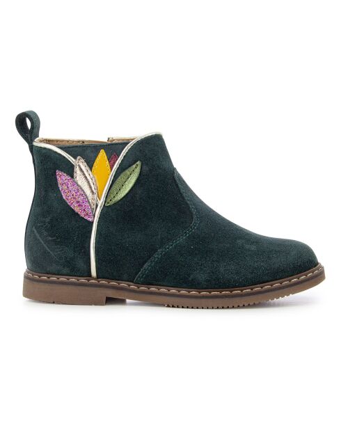 Bottines à Zip City Flora vert foncé
