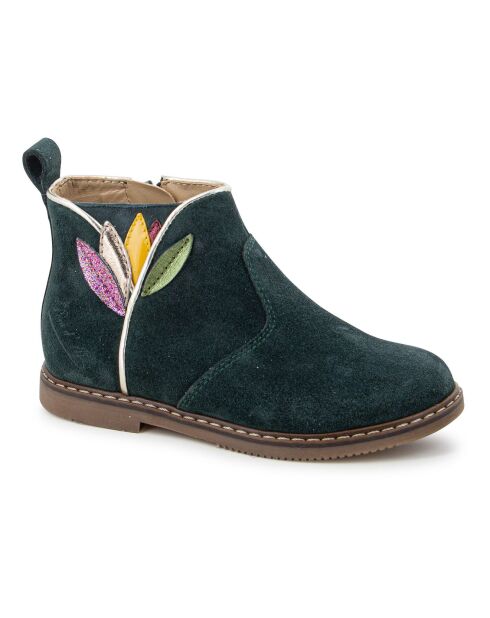 Bottines à Zip City Flora vert foncé