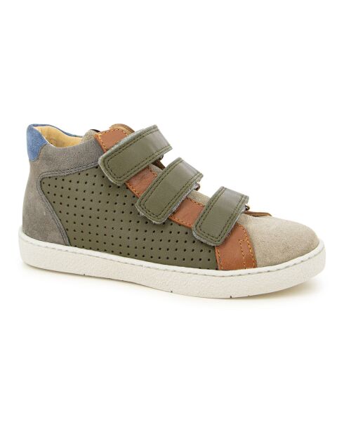 Baskets Top à Scratchs Easy Perfo vert kaki