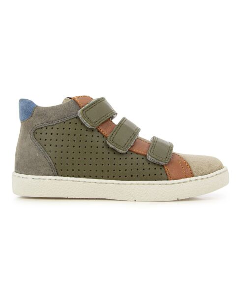 Baskets Top à Scratchs Easy Perfo vert kaki