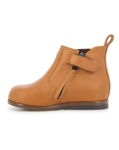 Bottines en Vachette Zeus Elastiquées et Zippées camel