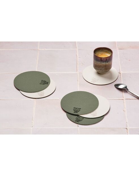 Sous-verre rond réversible crème/vert  - 6 pièces