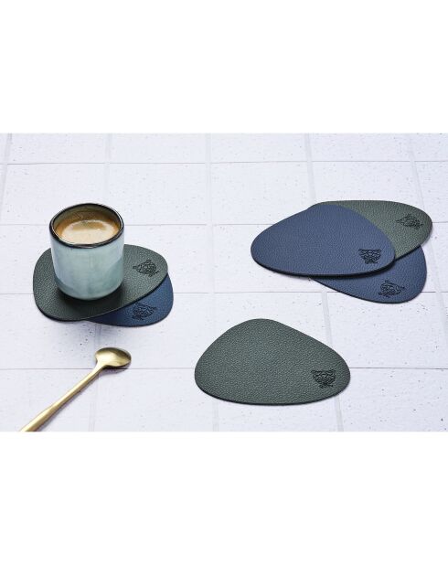 Beidseitiger Untersetzer, kurvenförmig, blau/grau, 6 Stück