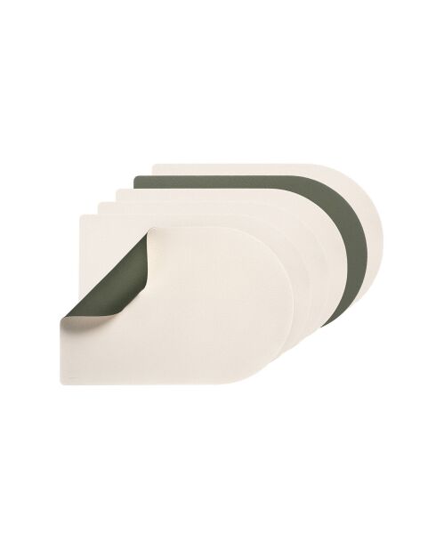 6 Sets de table rectangovale réversible crème/vert - 44.5x30x0.18 cm