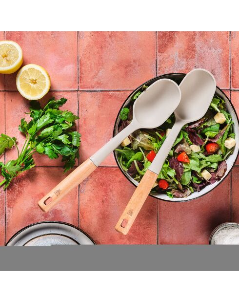 Couverts à salade en bois et silicone GUNNAR beige/marron