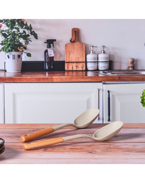 Couverts à salade en bois et silicone GUNNAR beige/marron
