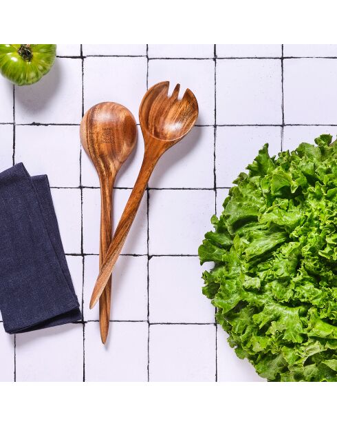 Posate da insalata ROLF in legno di acacia marroni