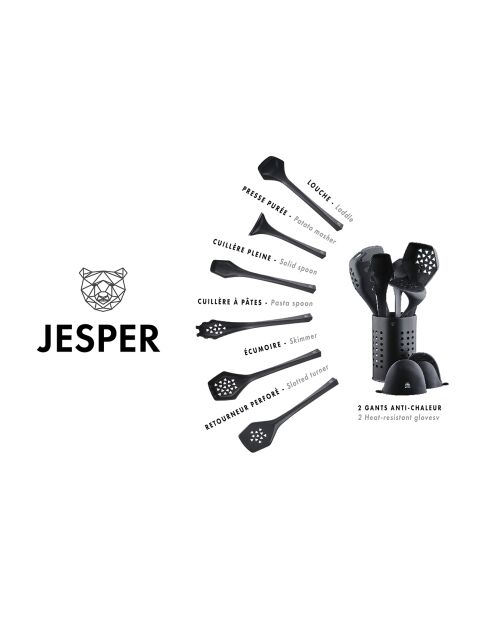 Set d'ustensiles de cuisine en thermoplastique JESPER noir - 9 pièces