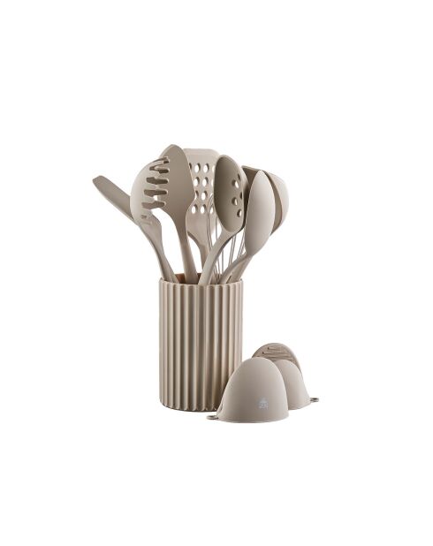 Set d'ustensiles de cuisine en bois et silicone GUNNAR beige/marron - 11 pièces