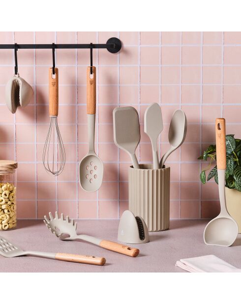 Set d'ustensiles de cuisine en bois et silicone GUNNAR beige/marron - 11 pièces