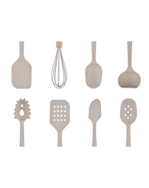 Set d'ustensiles de cuisine en bois et silicone GUNNAR beige/marron - 11 pièces